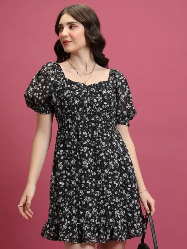  Tokyo Talkies Women Black Printed Fit And Flare Dresses