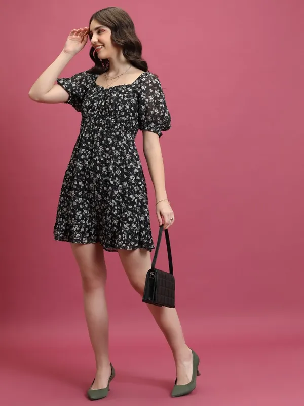  Tokyo Talkies Women Black Printed Fit And Flare Dresses