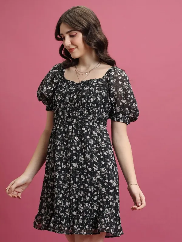  Tokyo Talkies Women Black Printed Fit And Flare Dresses