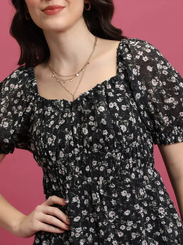  Tokyo Talkies Women Black Printed Fit And Flare Dresses