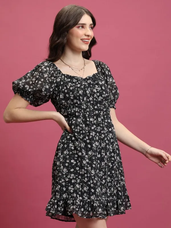 Tokyo Talkies Women Black Printed Fit And Flare Dresses