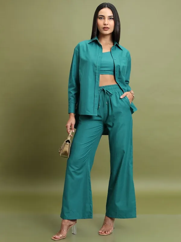 Tokyo Talkies Women Teal Top With Trouser