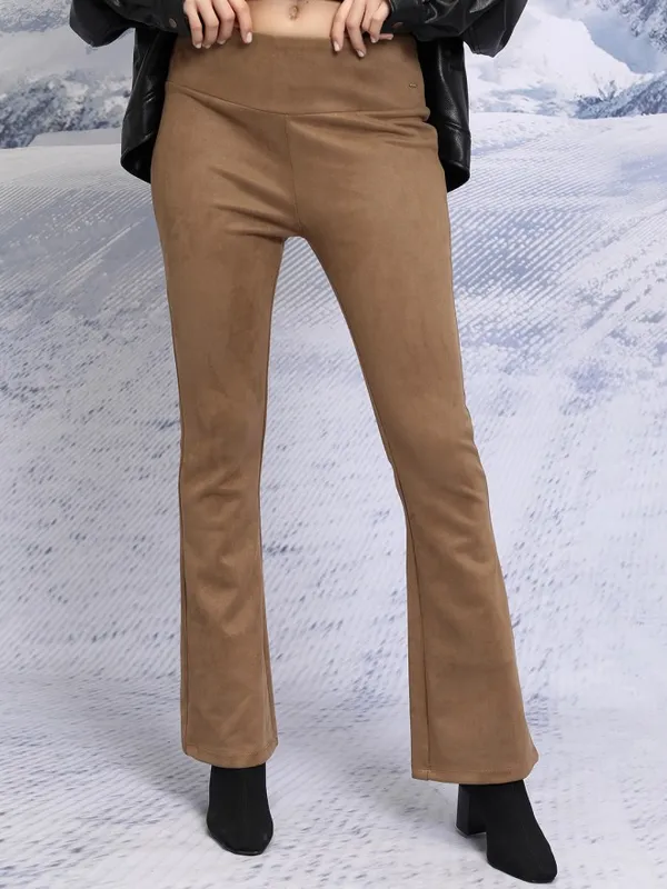  Tokyo Talkies Women Brown Solid Regular Fit Casual Trousers