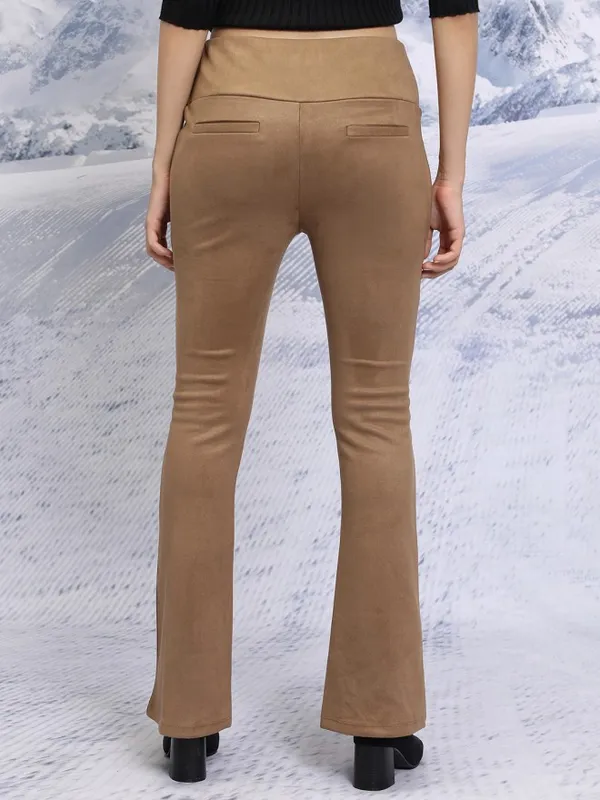  Tokyo Talkies Women Brown Solid Regular Fit Casual Trousers