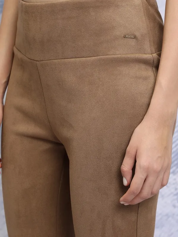  Tokyo Talkies Women Brown Solid Regular Fit Casual Trousers