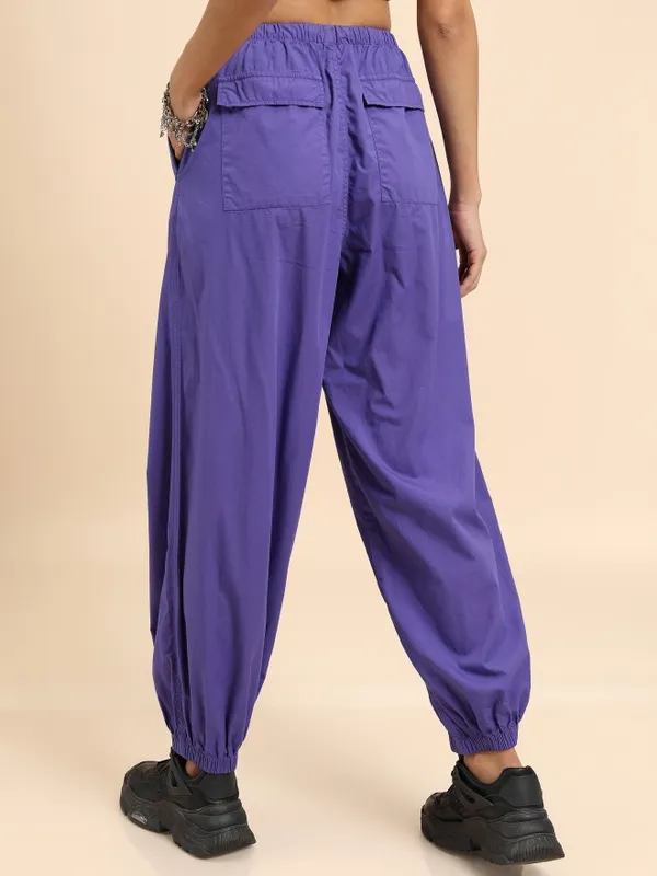  Tokyo Talkies Women Purple Solid Regular Fit Casual Trousers