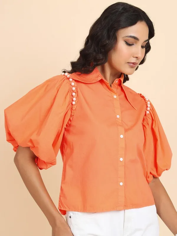  Tokyo Talkies Women Coral Solid Casual Shirts