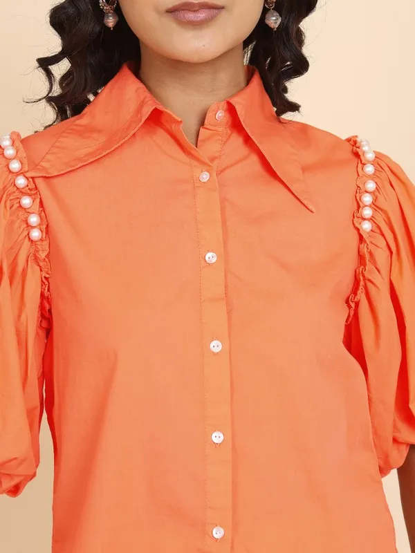  Tokyo Talkies Women Coral Solid Casual Shirts