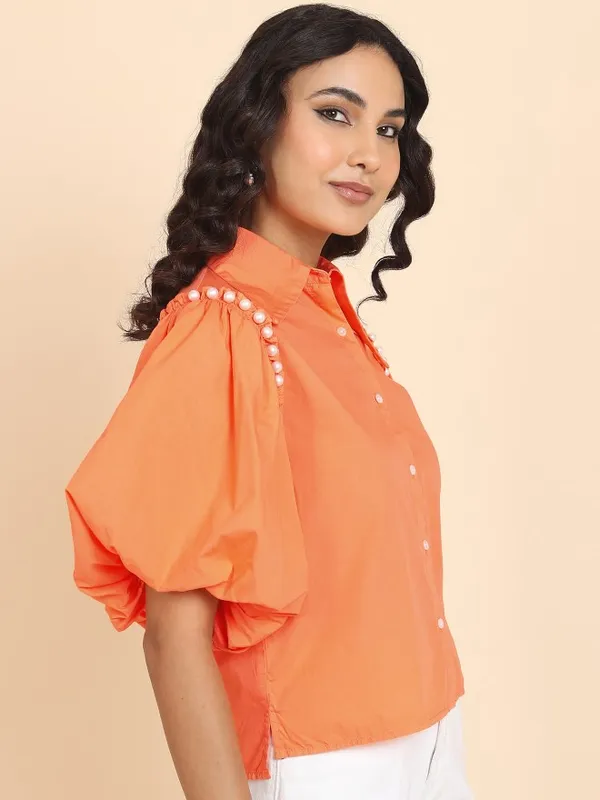  Tokyo Talkies Women Coral Solid Casual Shirts