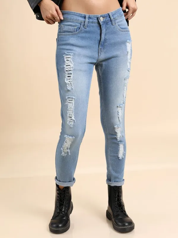 Tokyo Talkies Women Blue Skinny Fit Highly Distressed Stretchable Jeans