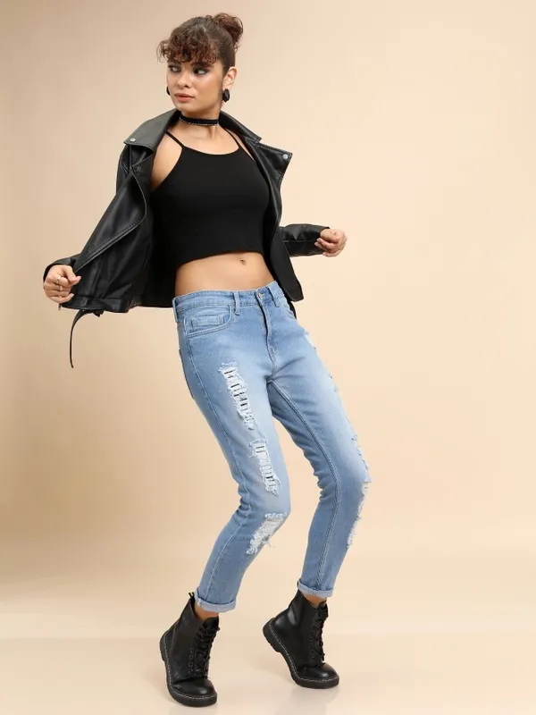 Tokyo Talkies Women Blue Skinny Fit Highly Distressed Stretchable Jeans