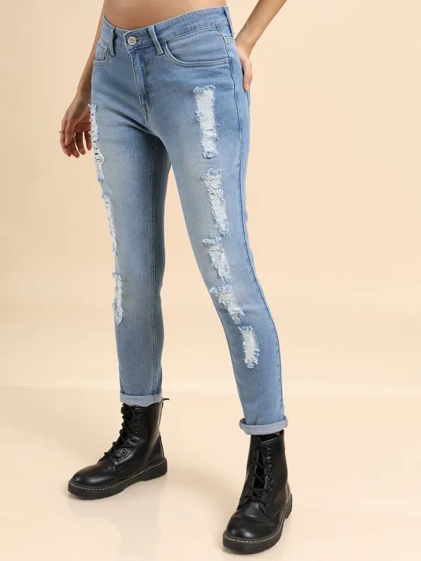 Tokyo Talkies Women Blue Skinny Fit Highly Distressed Stretchable Jeans