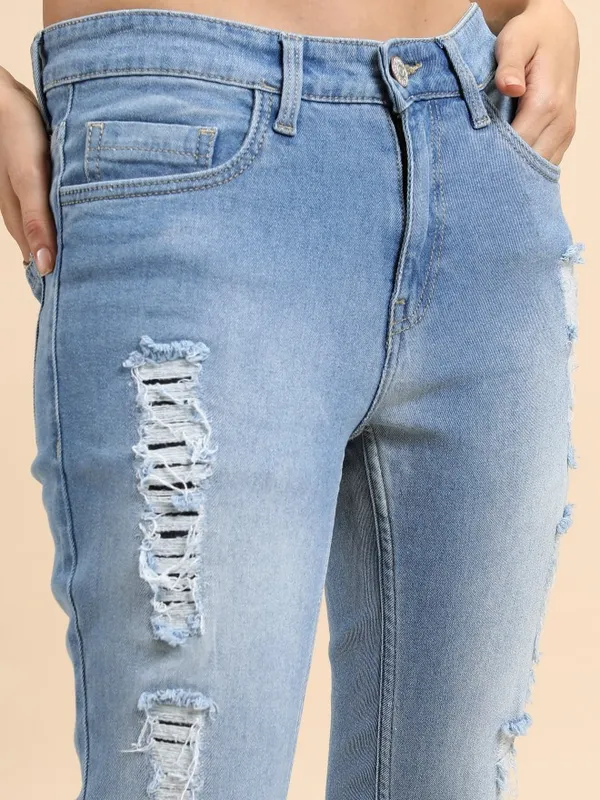 Tokyo Talkies Women Blue Skinny Fit Highly Distressed Stretchable Jeans