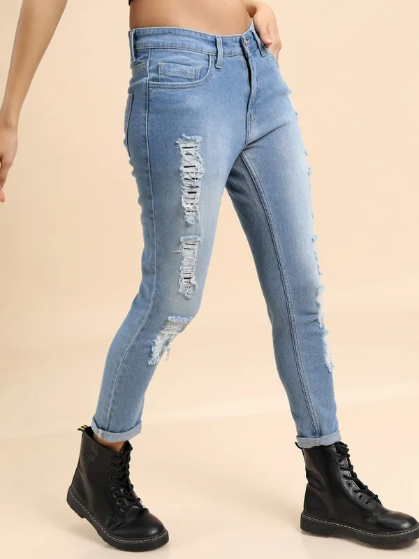 Tokyo Talkies Women Blue Skinny Fit Highly Distressed Stretchable Jeans