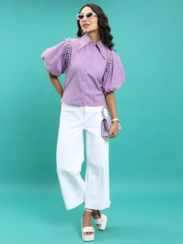  Tokyo Talkies Women Purple Solid Casual Shirts
