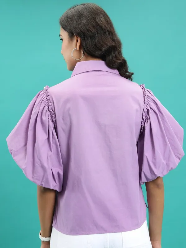  Tokyo Talkies Women Purple Solid Casual Shirts