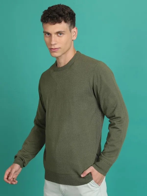 Highlander Men Green Round Neck Pullover Sweaters