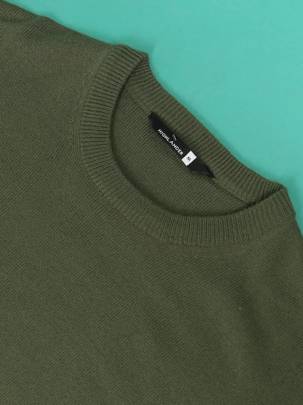  Highlander Men Green Round Neck Pullover Sweaters
