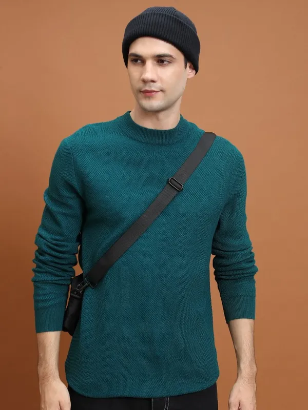  Highlander Men Teal Turtle Neck Pullover Sweaters