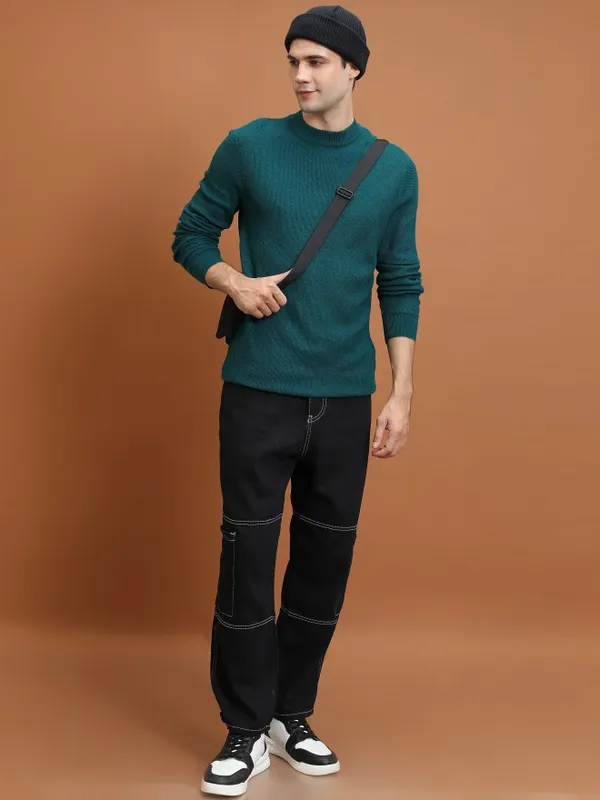  Highlander Men Teal Turtle Neck Pullover Sweaters