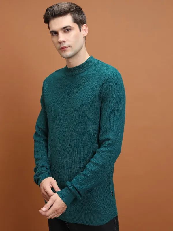  Highlander Men Teal Turtle Neck Pullover Sweaters