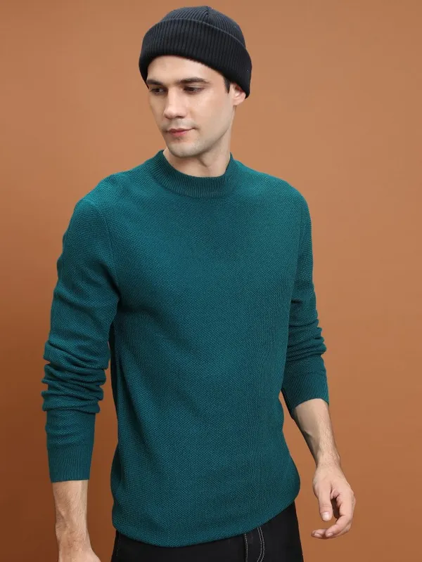  Highlander Men Teal Turtle Neck Pullover Sweaters