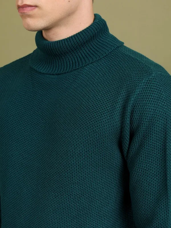  Highlander Men Green Turtle Neck Pullover Sweaters
