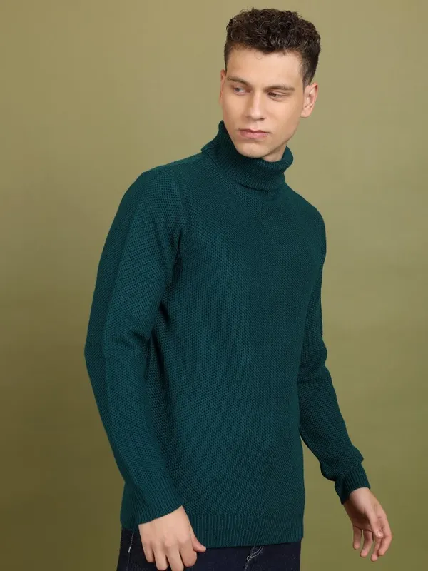  Highlander Men Green Turtle Neck Pullover Sweaters