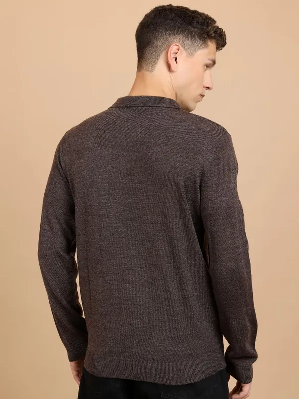  Highlander Men Brown Shirt Collar Pullover Sweaters
