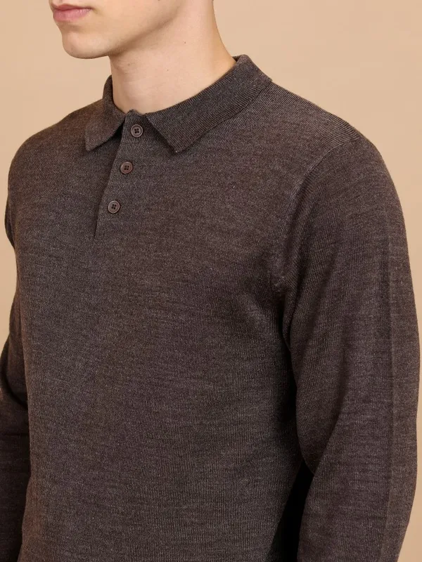  Highlander Men Brown Shirt Collar Pullover Sweaters