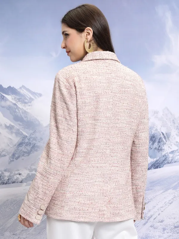 Tokyo Talkies Women Pink Double-Breasted Blazer