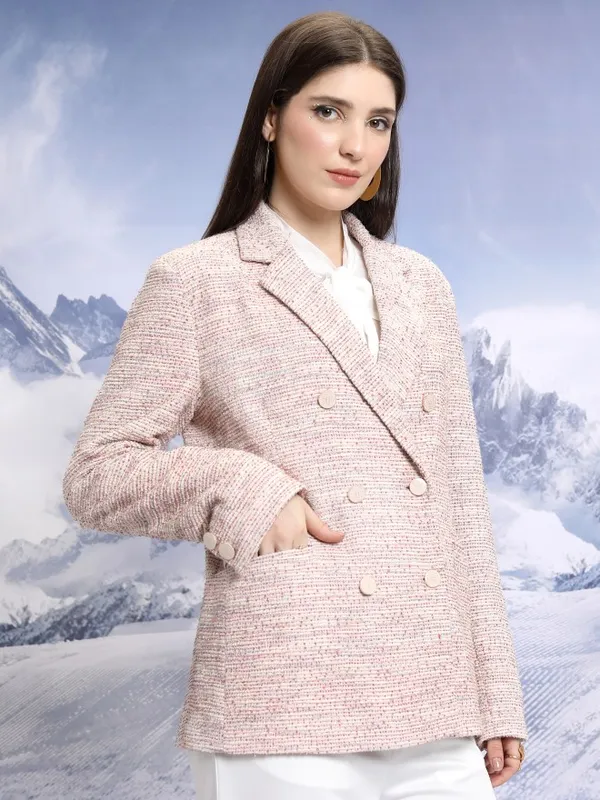 Tokyo Talkies Women Pink Double-Breasted Blazer