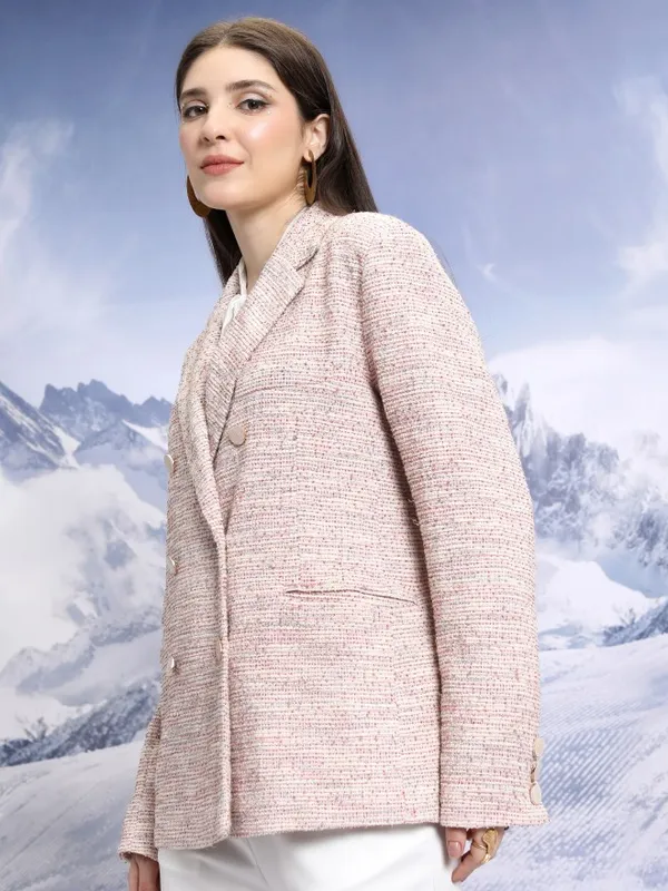 Tokyo Talkies Women Pink Double-Breasted Blazer