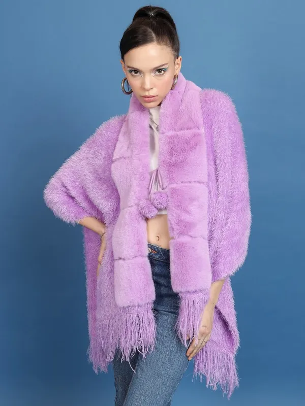 Tokyo Talkies Women Purple V Neck Ponchos