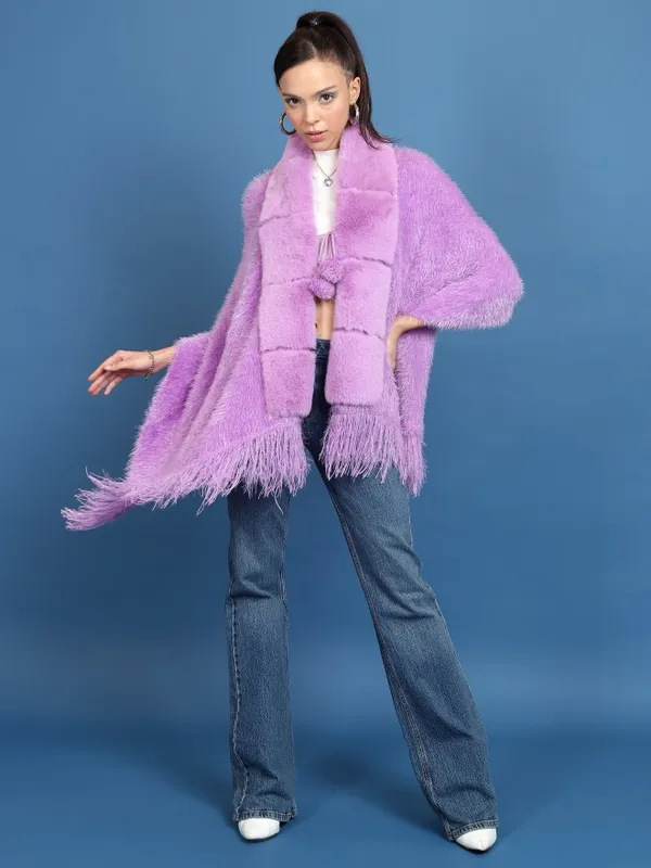 Tokyo Talkies Women Purple V Neck Ponchos
