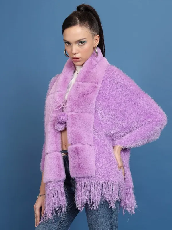 Tokyo Talkies Women Purple V Neck Ponchos