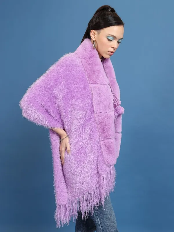 Tokyo Talkies Women Purple V Neck Ponchos