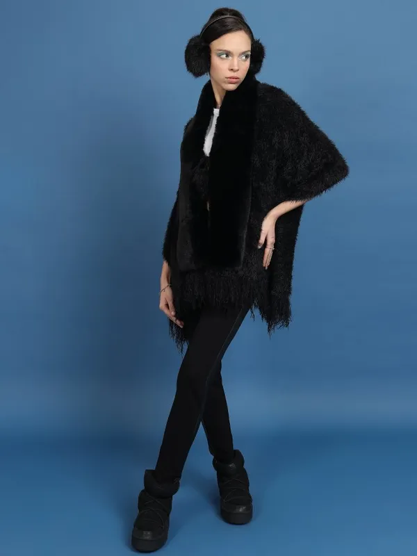 Tokyo Talkies Women Black V Neck Ponchos