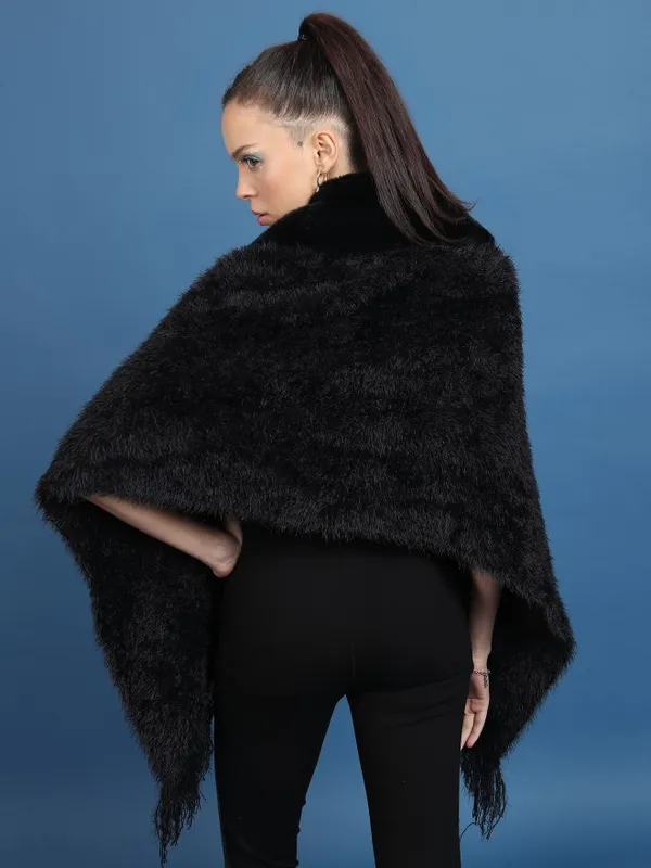 Tokyo Talkies Women Black V Neck Ponchos