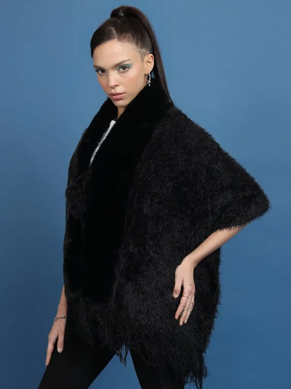 Tokyo Talkies Women Black V Neck Ponchos