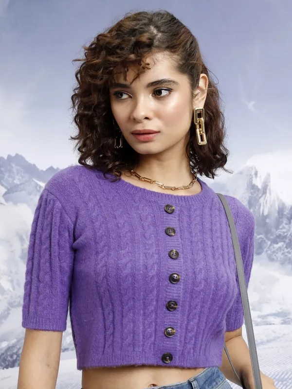  Tokyo Talkies Women Purple Round Neck Sweaters