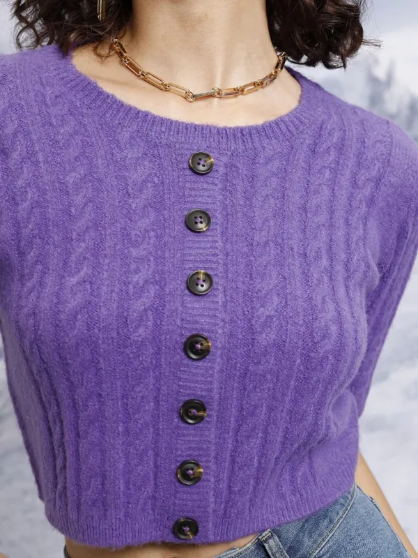  Tokyo Talkies Women Purple Round Neck Sweaters
