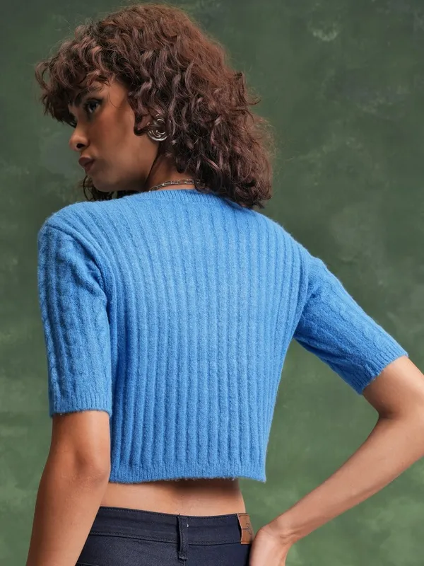  Tokyo Talkies Women Blue Round Neck Sweaters