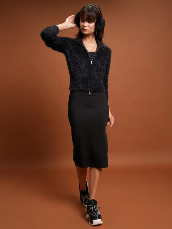  Tokyo Talkies Women Black Mock Collar Sweaters