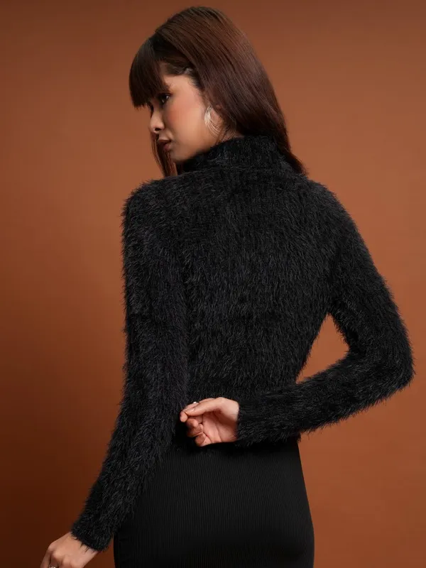  Tokyo Talkies Women Black Mock Collar Sweaters