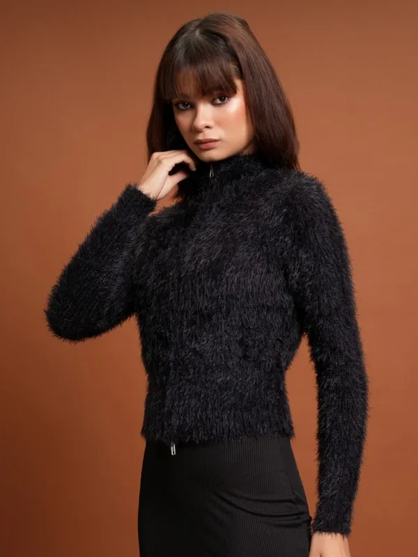  Tokyo Talkies Women Black Mock Collar Sweaters