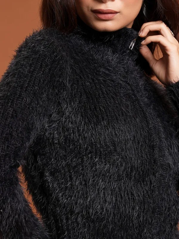  Tokyo Talkies Women Black Mock Collar Sweaters