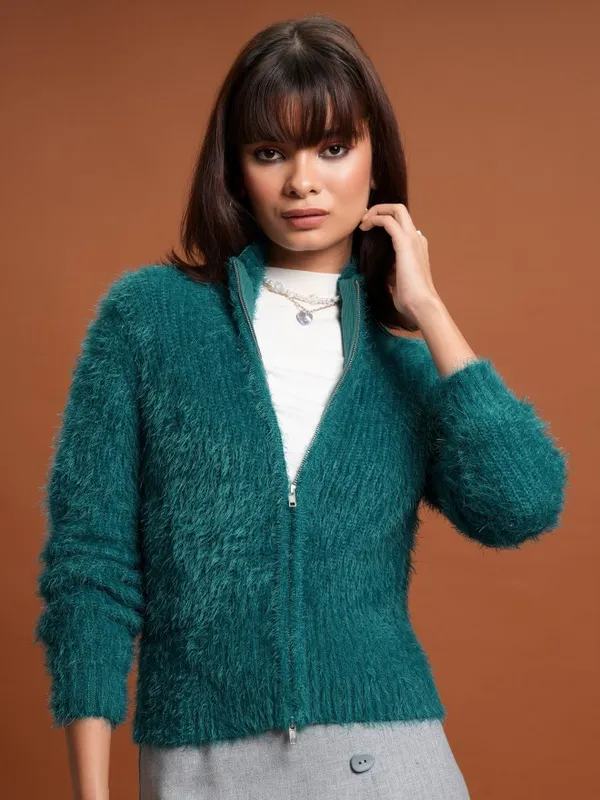  Tokyo Talkies Women Teal Turtle Neck Sweaters