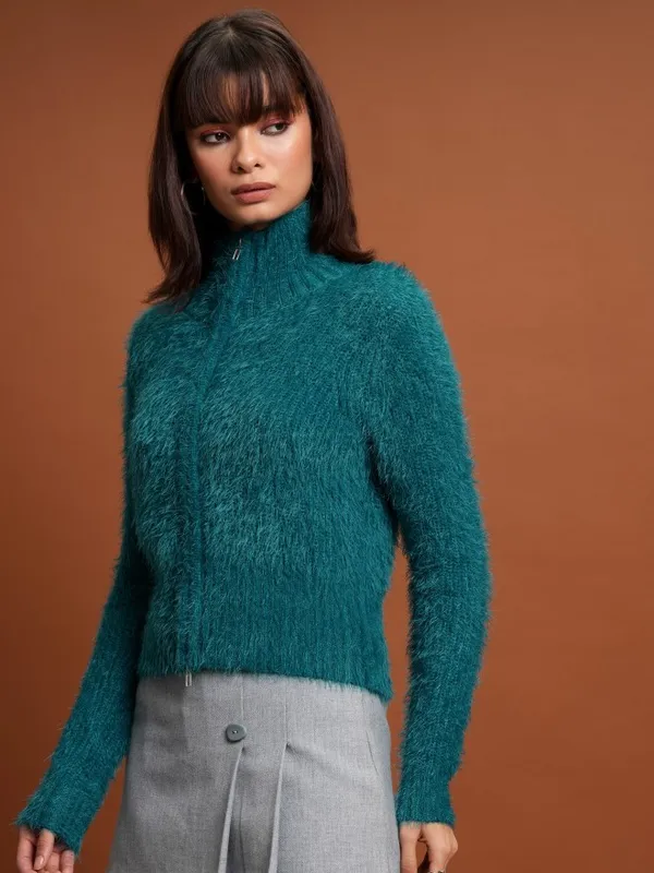  Tokyo Talkies Women Teal Turtle Neck Sweaters