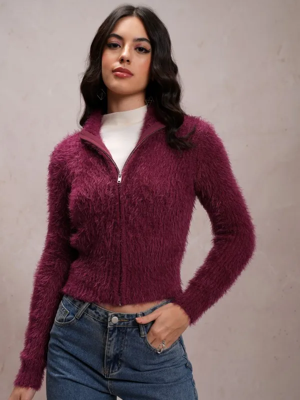  Tokyo Talkies Women Maroon High Neck Sweaters